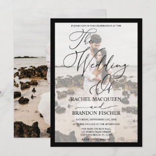Elegant Modern Black Framed Couple Photo Wedding Invitation