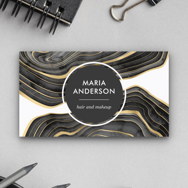 Elegant Modern Black Gold Agate Geode Gemstone Business Card (Creator Uploaded)