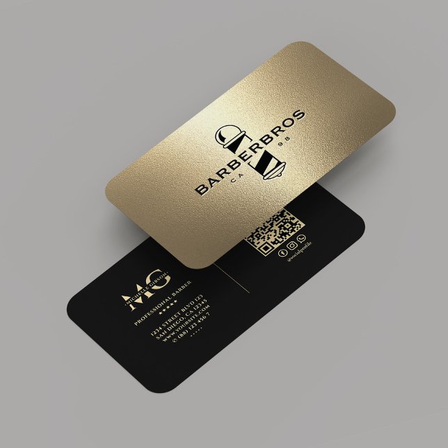 Elegant Modern Black Gold Barber Barbershop  Business Card (Elegant Modern Black Gold Barber Barbershop Monogram Business Card
)