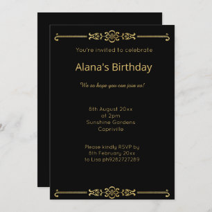 ELEGANT MODERN BLACK GOLD BORDER INVITATION