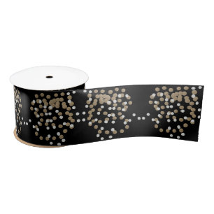 elegant modern Black Gold Confetti Holiday Party Satin Ribbon