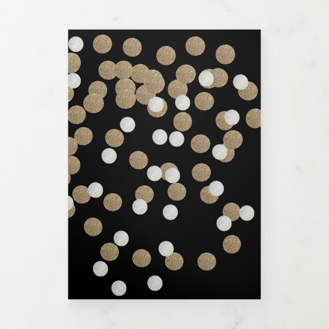 elegant modern Black Gold Confetti Holiday Party Tri-Fold Announcement (Cover)
