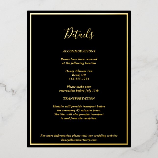 Elegant Modern Black Gold Details Enclosure Card (Front)