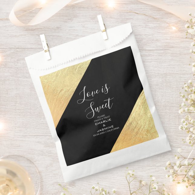 Elegant Modern Black & Gold Foil Wedding Favour Bag (Clipped)