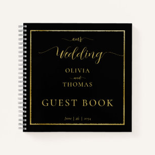 Elegant Modern Black Gold Frame Wedding Guest Book
