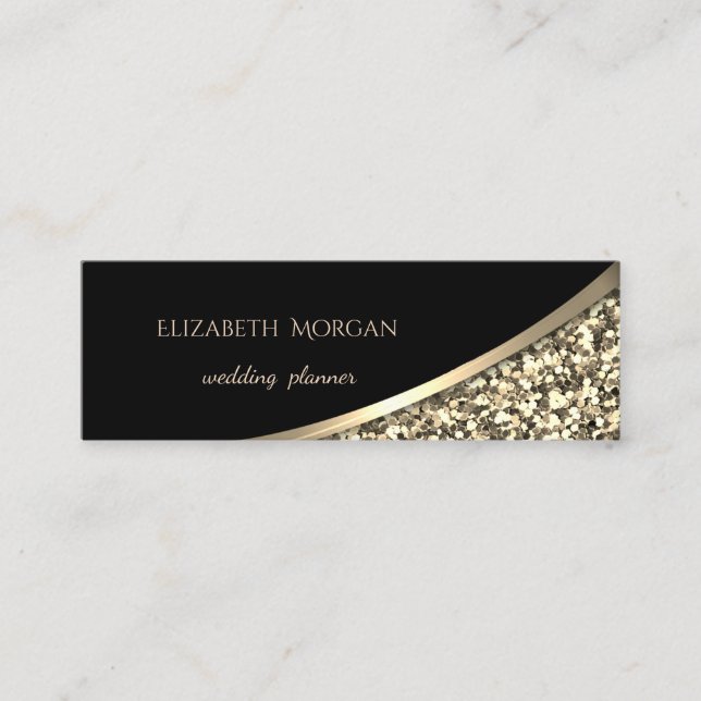 Elegant  Modern Black, Gold Glitter Mini Business Card (Front)