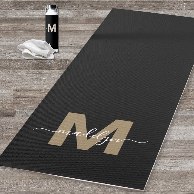 Elegant Modern Black Gold Initial Name Monogram Yoga Mat (Elegant Modern Black Gold Initial Name Monogram Yoga Mat)