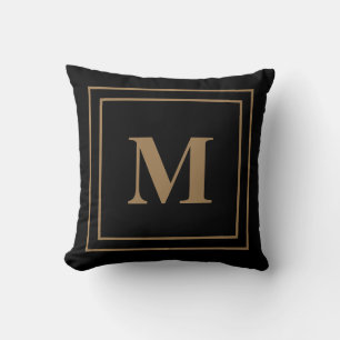 Elegant Modern Black Gold Monogram Throw Pillow