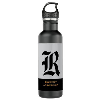 Elegant Modern Black Gold Monogrammed 710 Ml Water Bottle