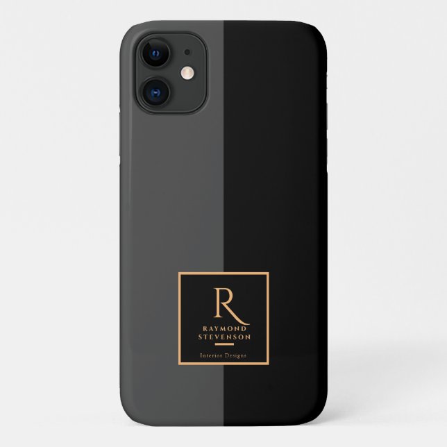Elegant Modern Black Gold Monogrammed Case-Mate iPhone Case (Back)