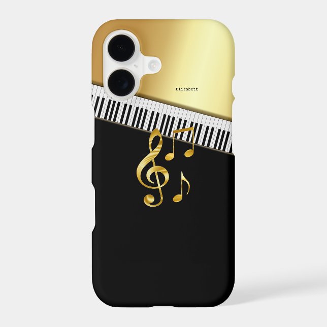 Elegant Modern Black Gold Music Notes,Piano Keys (Back)