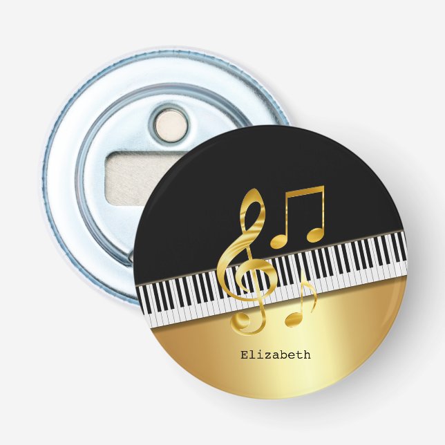 Elegant Modern Black Gold Music Notes,Piano Keys   Bottle Opener (Front)