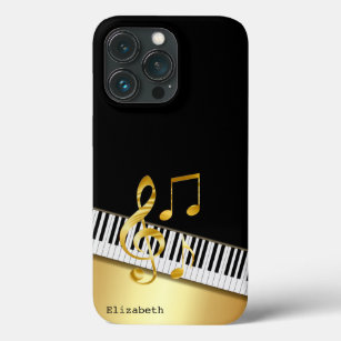 Elegant Modern Black Gold Music Notes,Piano Keys iPhone 13 Pro Case
