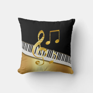 Elegant Modern Black Gold Music Notes,Piano Keys  Cushion