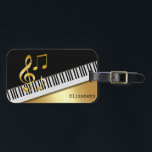 Elegant Modern Black Gold Music Notes,Piano Keys  Luggage Tag<br><div class="desc">Elegant gold music notes,  piano keys on black background.</div>