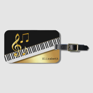 Elegant Modern Black Gold Music Notes,Piano Keys  Luggage Tag
