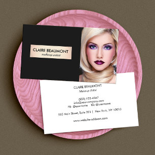 Elegant Modern Black Gold Plaque Salon Photo Card