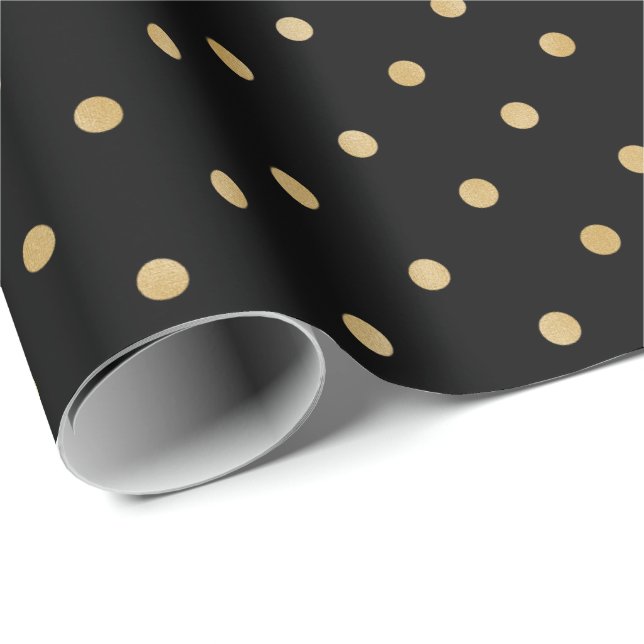 Elegant Modern Black Gold Polka Dots Pattern Wrapping Paper (Roll Corner)
