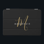Elegant Modern Black Gold Script Monogram iPad Mini Cover<br><div class="desc">Elegant Modern Black Gold Script Monogram iPad Mini Cover.  An elegant gold script monogram combined with a clean white san-serif font makes for a contemporary look.</div>