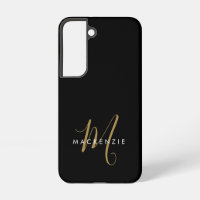 Elegant Modern Black Gold Script Monogram