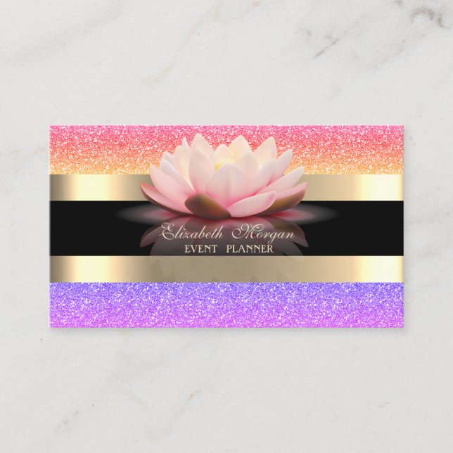 Elegant Modern, Black Gold Stripe Colourful Glitte Business Card (Front)