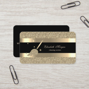 Elegant Modern, Black Gold Striped Glitter Broom Business Card