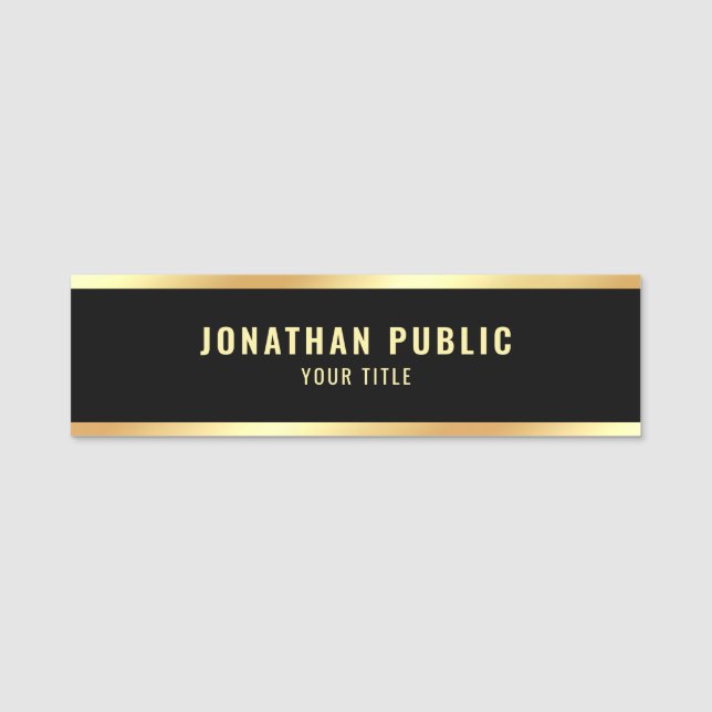 Elegant Modern Black & Gold Template Professional Name Tag (Front)