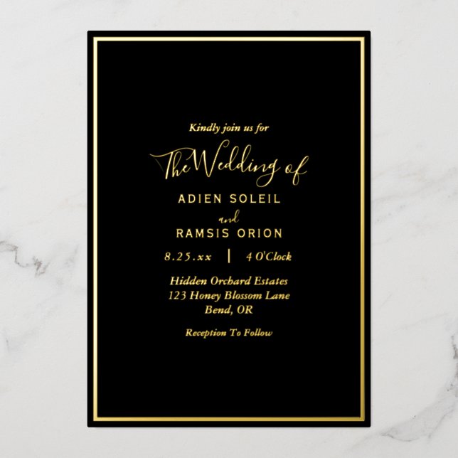 Elegant Modern Black Gold Wedding Foil Invitation (Front)