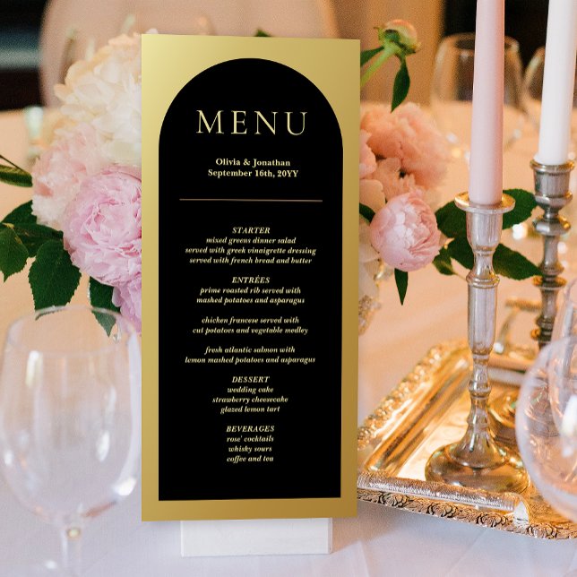 Elegant Modern Black Gold Wedding Table Menu Card (Elegant Modern Black Gold Wedding Table Menu Card)