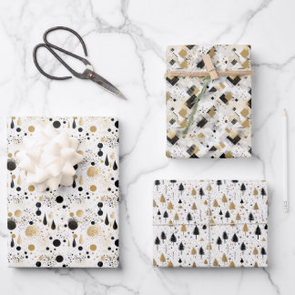 Elegant Modern Black Gold & White Christmas | Wrapping Paper Sheet