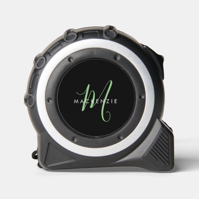 Elegant Modern Black Green Script Monogram 1 (Front)