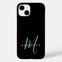 Elegant Modern Black Green Script Monogram