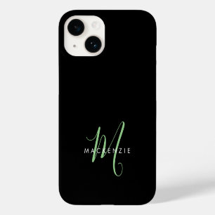 Elegant Modern Black Green Script Monogram Case-Mate iPhone 14 Case