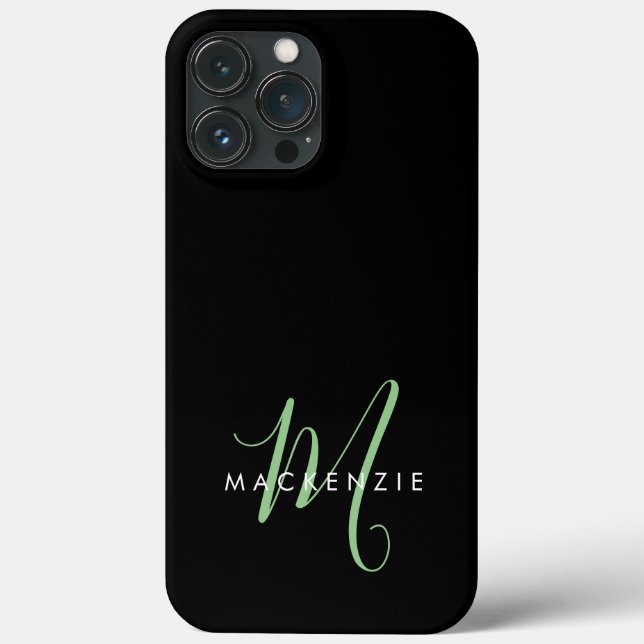 Elegant Modern Black Green Script Monogram Case-Mate iPhone Case (Back)