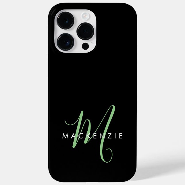 Elegant Modern Black Green Script Monogram Case-Mate iPhone Case (Back)