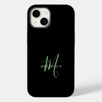 Elegant Modern Black Green Script Monogram