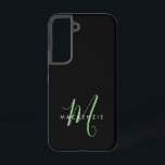 Elegant Modern Black Green Script Monogram Samsung Galaxy Case<br><div class="desc">Elegant Modern Black Green Script Monogram Phone Case.  An elegant green script monogram combined with a clean white san-serif font makes for a contemporary look.</div>