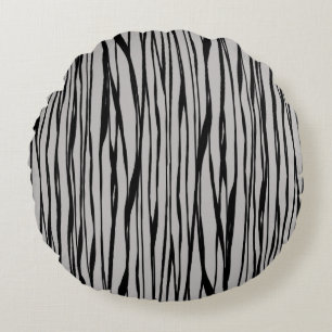 Elegant Modern Black Grey Abstract Line Art Round Cushion