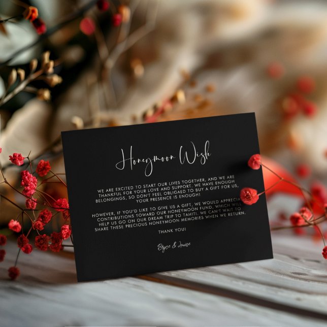 Elegant & Modern Black Honeymoon wish Enclosure Card (Creator Uploaded)