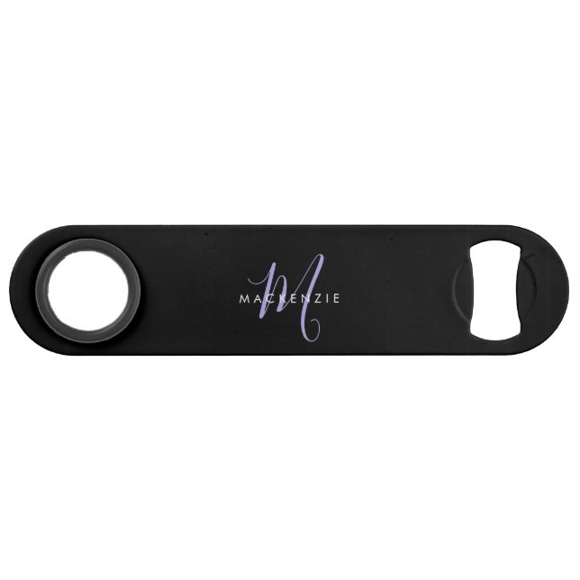 Elegant Modern Black Lavender Script Monogram (Front (Horizontal))