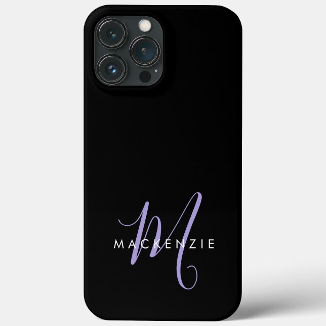 Elegant Modern Black Lavender Script Monogram Case-Mate iPhone Case (Back)