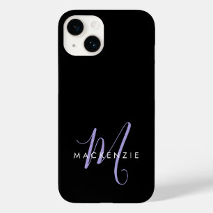 Elegant Modern Black Lavender Script Monogram Case-Mate iPhone 14 Case