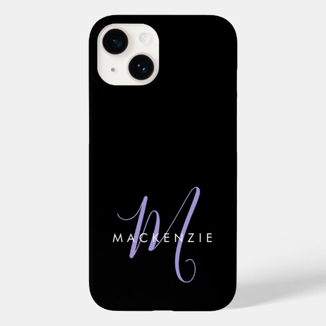 Elegant Modern Black Lavender Script Monogram Case-Mate iPhone Case (Back)