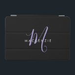 Elegant Modern Black Lavender Script Monogram iPad Mini Cover<br><div class="desc">Elegant Modern Black Lavender Script Monogram iPad Mini Cover.  An elegant Lavender script monogram combined with a clean white san-serif font makes for a contemporary look.</div>