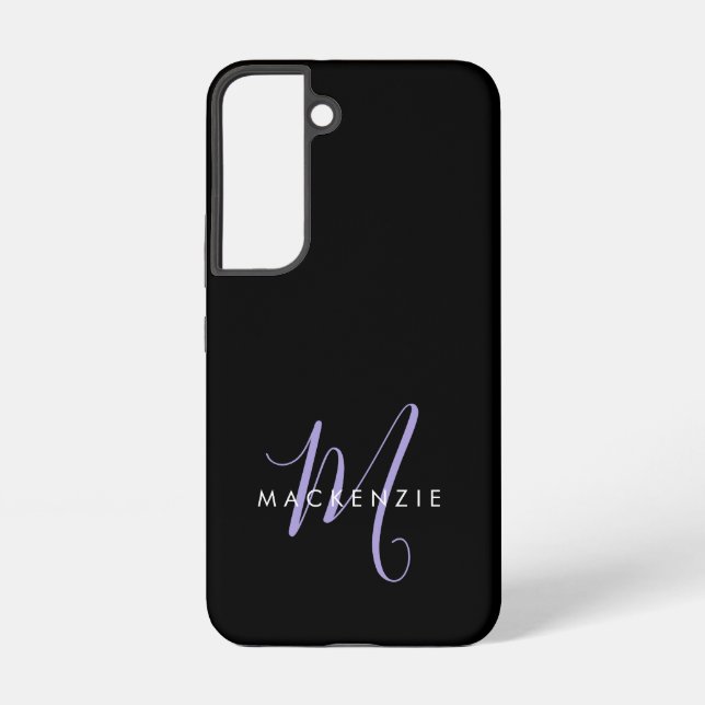 Elegant Modern Black Lavender Script Monogram Samsung Galaxy S22 Case (Back)