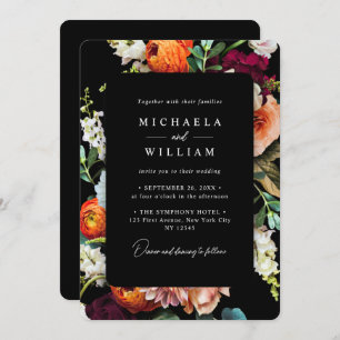 Elegant Modern Black Luxury Floral Wedding Invitation