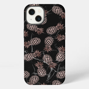 elegant modern black marble rose gold pineapple iPhone case
