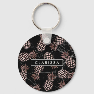 elegant modern black marble rose gold pineapple key ring