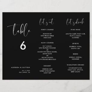 Elegant & Modern Black Menu Table number trifold