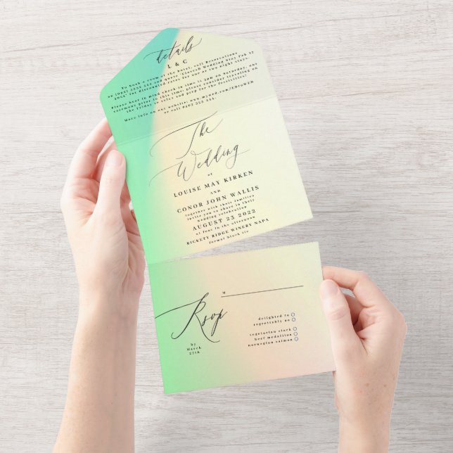 Elegant Modern Black Ombre Tie Dye Wedding All In One Invitation (Tearaway)